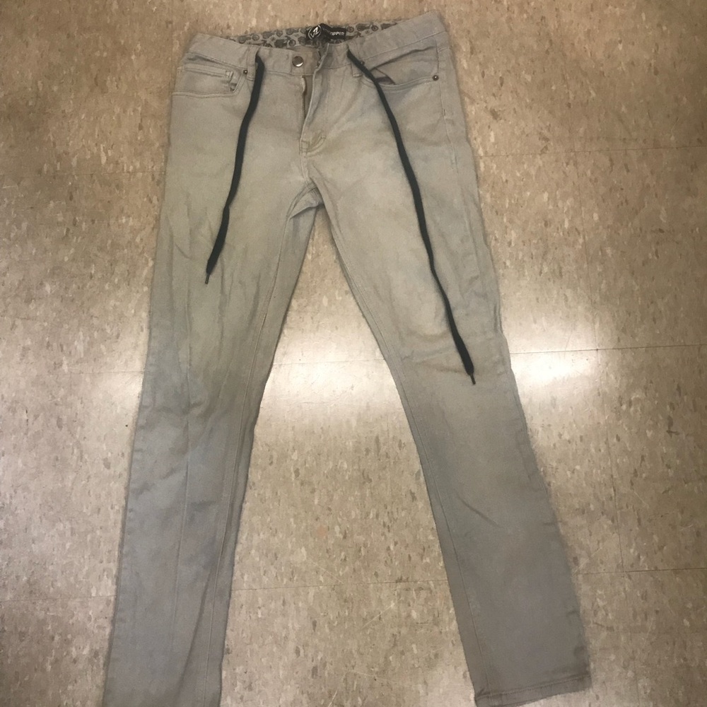 Von zipper kaki pants with belt lace